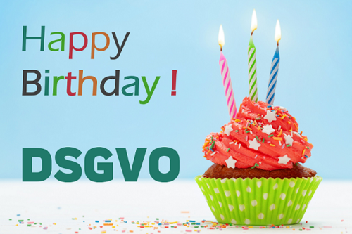 cupcake mit 3 Kerzen und Happy Birthday DSGVO